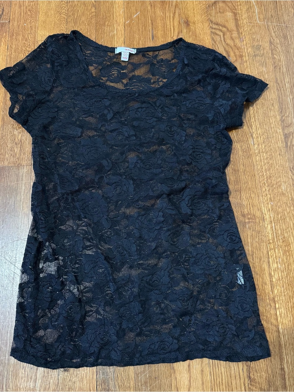 BONGO Black Floral Lace Short-Sleeve Tee